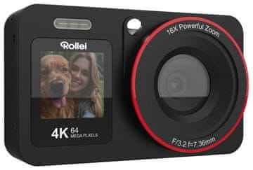 Rollei Compactline 64 Dual Screen/ 64 MPix/ 18x digitalni zoom/ 2,8 in 1,4-palčni LCD/ 4K video/ črna