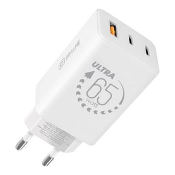 PAKET:ME GaN Potovalni polnilec USB-A + 2xUSB-C 65W Bela