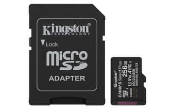 Kingstonova kartica microSDXC 150R A1 C10 256 GB Canvas Select Plus Gen 3 + ADP