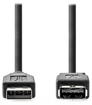 Nedis USB 3.2 Gen 1 podaljšek/ vtič USB-A - vtičnica USB-A/ 5 Gb/s/ okrogel/ črn/ v razsutem stanju/ 2 m
