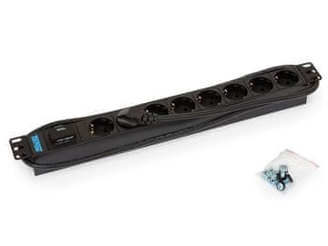 Triton 19', 8xDE vtičnica, zaščita pred strelo, 3x1,5mm 2m kabel CZ-DE, RAL9005