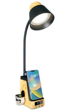 IMMAX LED namizna svetilka IDEAL/ polnjenje Qi/ CCT/ 8W/ 800lm/ budilka/ svetlobni les/ črna