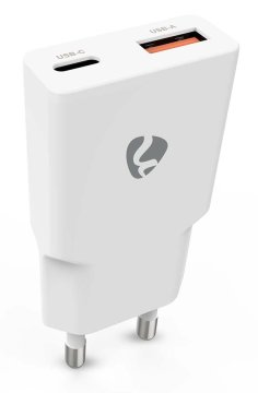 NEDIS omrežni polnilnik/ 20 W/ PD 3.0/ hitro polnjenje/ 1,5 / 2,0 / 2,22 / 3,0 A/ USB-A/ USB-C/ bel