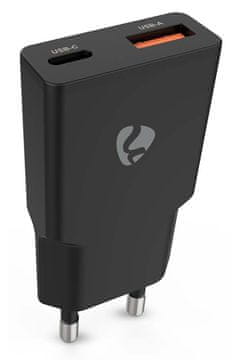 NEDIS omrežni polnilnik/ 20 W/ PD 3.0/ hitro polnjenje/ 1,5 / 2,0 / 2,22 / 3,0 A/ USB-A/ USB-C/ črn