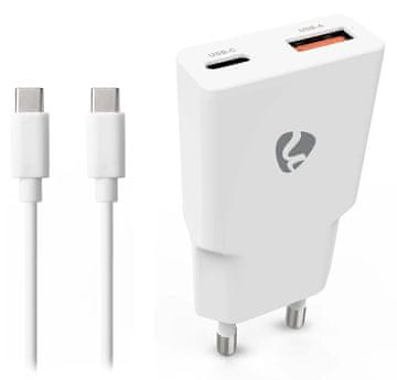 NEDIS omrežni polnilnik/ 20 W/ PD 3.0/ hitro polnjenje/ 1,5 / 2,0 / 2,22 / 3,0 A/ USB-A/ USB-C/ bel/ 1,5 m kabel