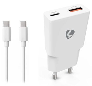 NEDIS omrežni polnilnik/ 30 W/ PD 3.0/ hitro polnjenje/ 1,5 / 2,0 / 2,22 / 3,0 A/ USB-A/ USB-C/ bel/ 1,5 m kabel