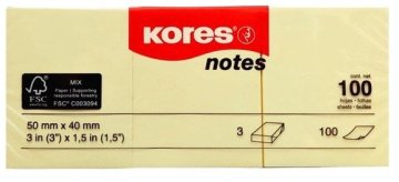 Kores Samolepilni beležni blok - rumen - 50 × 40 mm, 3 × 100 listov