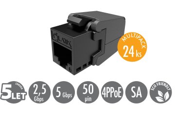 Solarix MULTIPACK 24 kosov - samorezalni nastavek CAT6 UTP SXKJ-6-UTP-BK-SA Raven komponente in 4PPoE