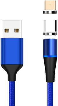 PremiumCord Magnetni polnilni in podatkovni kabel micro USB in USB-C, 1 m, modri