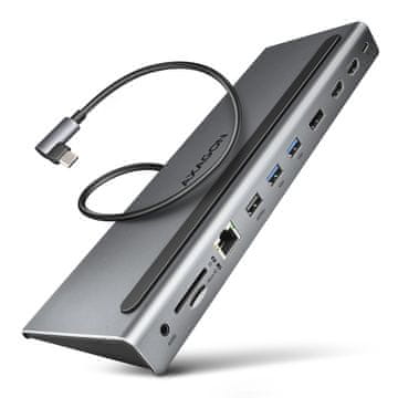 AXAGON HMC-4KX3 USB 5Gbps vozlišče, 3x USB-A, 2x HDMI, DP, RJ-45, SD/microSD, avdio, PD 100W, 40cm kabel