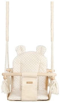 slomart Otroška gugalnica z ušesi, bombaž, ecru/bež in bež karo, za otroke 0-3 leta