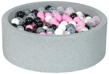 slomart Suhi bazen z žogicami 450 kos, barve: črna, bela, prozorna, pudrasto roza, siva