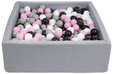 slomart Suhi bazen z žogicami, 450 kos, 90×90 cm, barve: črna, bela, pudrast roza, siva