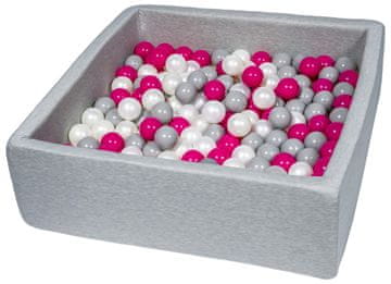 slomart Suhi bazen z žogicami, 200 kos, 90×90 cm, barve: biserna, roza, siva