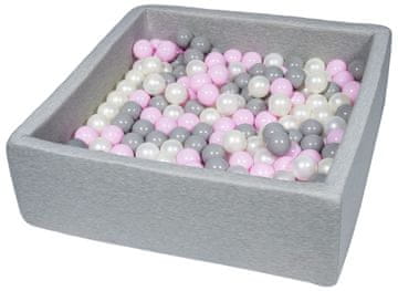 slomart Suhi bazen z žogicami - 200 kosov, približno 90×90 cm, barve: biserno, pudrasto roza, siva