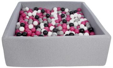 slomart Suhi bazen z žogicami 900 kos, 120×120 cm (barva žogic: črna, bela, roza, siva)