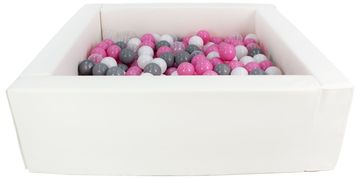 slomart Kvadratni bazen iz ekokože s 200 žogicami, 5 elementov (Barva bazena/žogic: bela/bela, prozorna, pudrasto roza, siva)