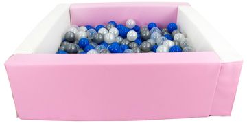 slomart Kvadratni bazen iz ekokože s 200 žogicami, 5 elementov (Barva bazena / žogic: bela, roza (pastel)/perlna, prozorna, modra, srebrna)