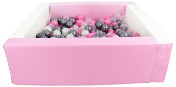 slomart Kvadratni bazen iz ekokože s 200 žogicami, 5 elementov (Barva bazena / žogic: bela, roza (pastel)/perlna, prozorna, prašna roza, srebrna)