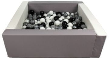 slomart Kvadratni bazen iz ekokože s 200 žogicami, 5 elementov (Barva bazena / žogic: bela, siva/črna, bela, siva, srebrna)