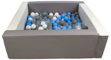 slomart Kvadratni bazen iz ekokože s 200 žogicami, 5 elementov (Barva bazena / žogic: bela, siva/bela, prozorna, pudrasto modra/baby blue, siva)