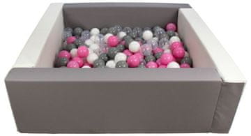 slomart Kvadratni bazen iz ekokože s 200 žogicami, 5 elementov (Barva bazena/žogic: bela, siva/bela, prozorna, pudrasto roza, siva)
