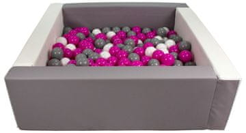slomart Kvadratni bazen iz ekokože s 200 žogicami, 5 elementov (Barva bazena / žogic: bela, siva/bela, roza, siva)