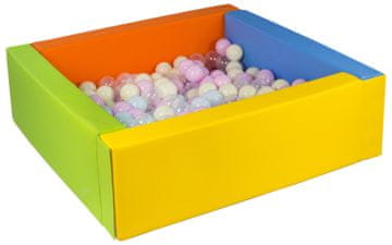 slomart Kvadratni bazen iz eko usnja z 200 žogicami, 5 elementov (Barva bazena / žogic: rumena, zelena, modra, oranžna/prozorna, roza (pastel), modra (pastel), rumena (pastel))