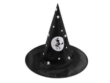 Karnevalski klobuk čarovnice - pajkova mreža, lobanja, netopir, buča, čarovnica - črna čarovnica
