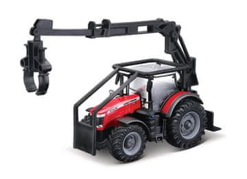 BBurago - FARMLAND, Gozdni traktor s 3 hlodi Traktor Massey Ferguson 8740S, 10 cm