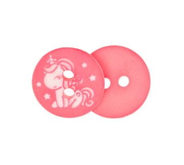 Gumb - komplet 6 gumbov - premer 15 mm, roza z enorožcem