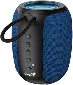 Genius SP-915BT Zvočnik, brezžični, Bluetooth, 5 W, osvetlitev LED, USB-C, do 6 ur delovanja baterije, mikrofon, podpora za Copilot, modro-črno