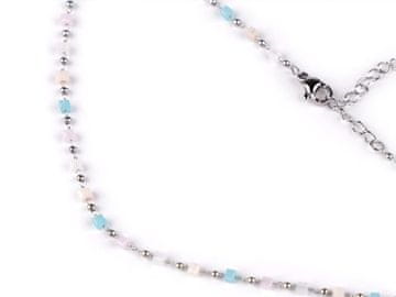 Ogrlica iz nerjavečega jekla s steklenimi kroglicami - roza svetlo modra