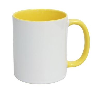 Vrč za tiskanje-330 ml, bel, z rumenim ročajem, v notranjosti