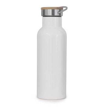 Termobotelja z bambusovim zamaškom z odtisom, 500 ml, nerjaveče jeklo, bela