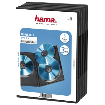 Hama DVD Triple Box, škatla za 3 DVD-je, s folijo, črna, pakiranje po 5 kosov (cena za paket)