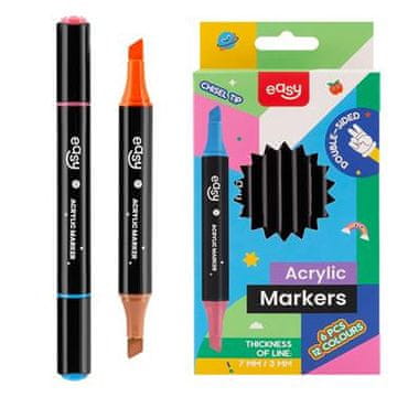 EASY ACRYLIC Dvostranski akrilni markerji, 6 kosov, 12 barv
