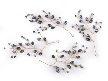 Žična vejica z rezanimi kroglicami, ročno izdelana - modro zlata (4 kosi)