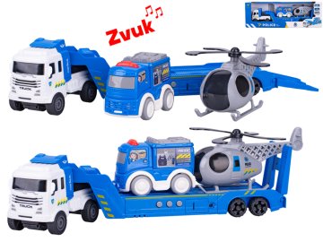 Avto tovornjak 30 cm na vztrajnik na baterijo z zvokom + policijska vozila 2 kosa