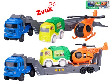 Tovornjak 30 cm na vztrajnik na baterijo z zvokom + vozila za pobiranje smeti 2 kosa