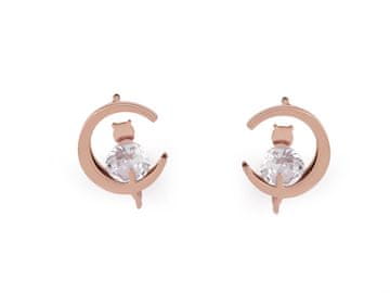 Mačji uhani iz nerjavečega jekla z brušenim kamnom - roza zlato