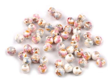 Porcelanske kroglice s cvetovi Ø6 mm - modre ledeno roza svetlo (10 kosov)