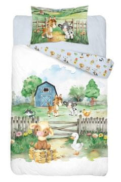 DETEXPOL Posteljnina za otroško posteljico Bombaž, 3D Kmetija modra 100/135, 40/60 cm