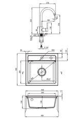 Deante Zorba ZQZA2103 set pomivalnega korita in kuhinjske armature, grafit