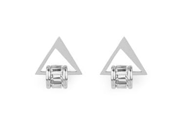 Trikotni uhani iz nerjavečega jekla s kamenčki - srebrni