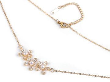 Ogrlica cvetje iz nerjavečega jekla s kristali - zlata