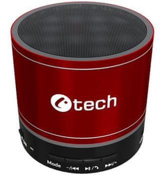 C-TECH Zvočnik SPK-08R, bluetooth, baterija, USB-C, rdeč