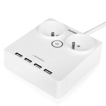 HUSLOG 12W 2x vtičnica, 4xUSB, 1,5 m bela