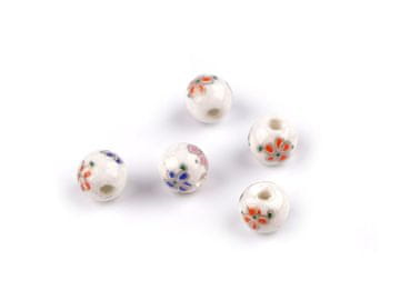 Porcelanske kroglice s cvetovi Ø8 mm - večbarvne (5 kosov)