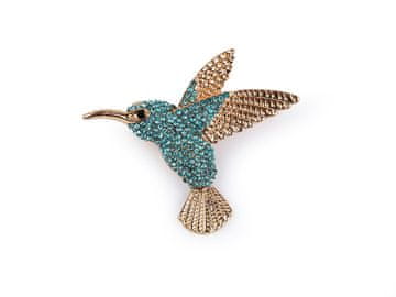 Broška s kamenčki kolibri - kristalni raj sijaj zlata